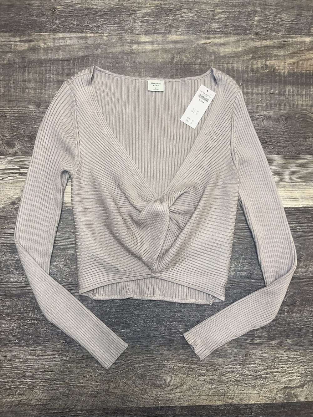 Abercrombie & Fitch Ribbed Twist Front Sweater Gray NWT Size Medium